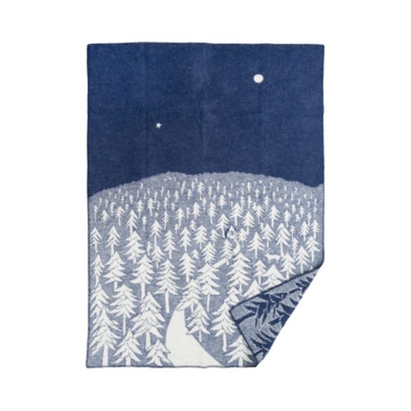 Navy House In The Forest Lambswool Blanket